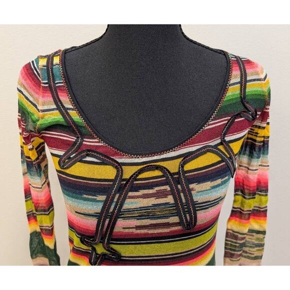 Jean Paul Gaultier Soleil Fuzzi Mesh Top Vintage Y2K Stripe Italy M Long Sleeve - Picture 13 of 16